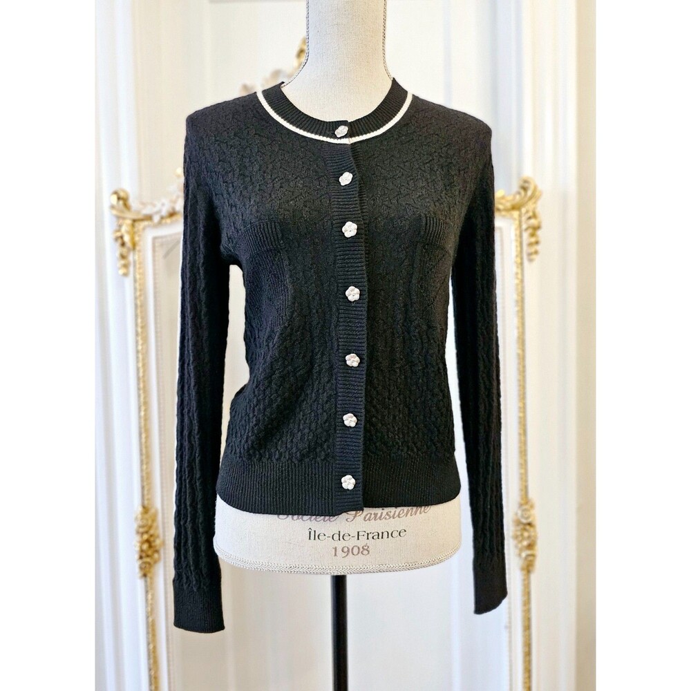 CHANEL FW 2023 23K Camelia Button Cashmere Cardigan, Black, FR 38, US 6, NWT